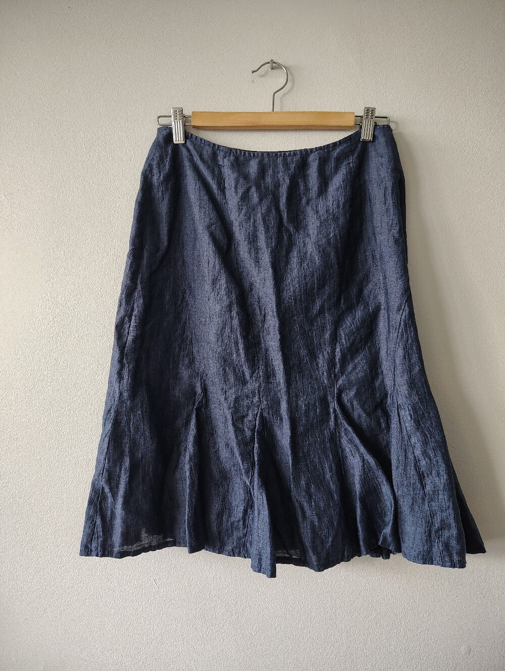 Louben Navy Blue Linen A-Line Skirt